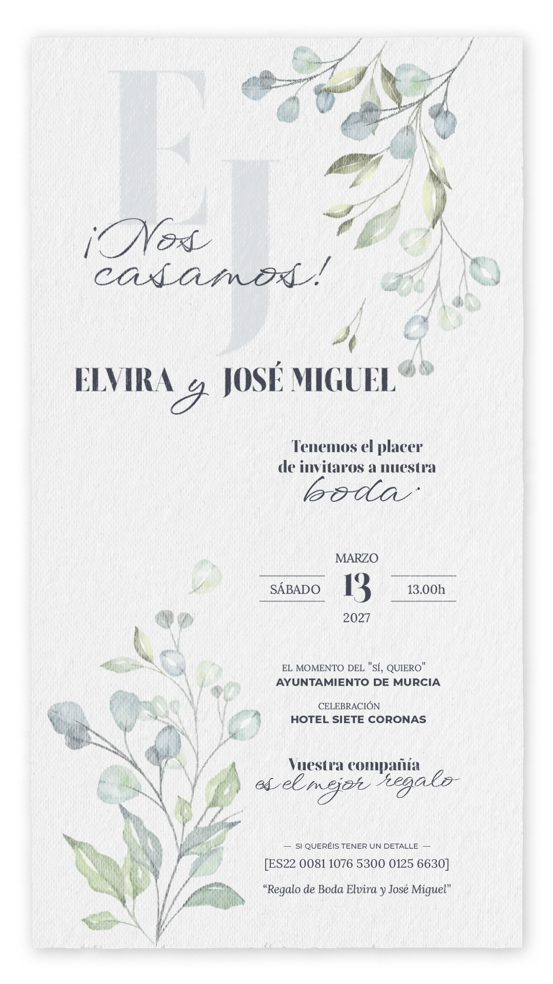 Invitación de boda de Elvira y José Miguel